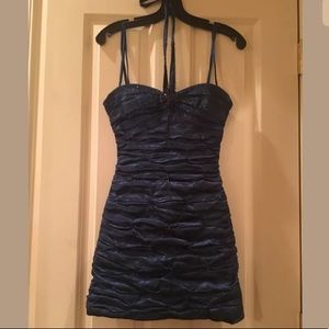 Bcbg maxazria navy beaded ruched dress size 0